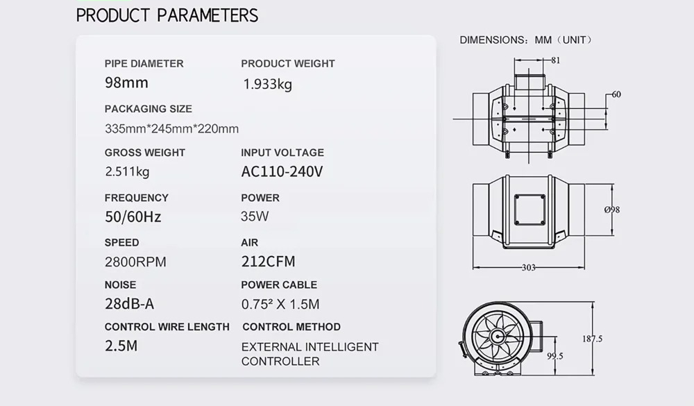 Ventilador de conducto en líne - Carbon Filter Inline reseña y precio